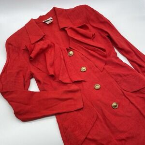 vintage 80's Red blazer And Skirt with ruffles and gold- buttons Size 5 Outfit